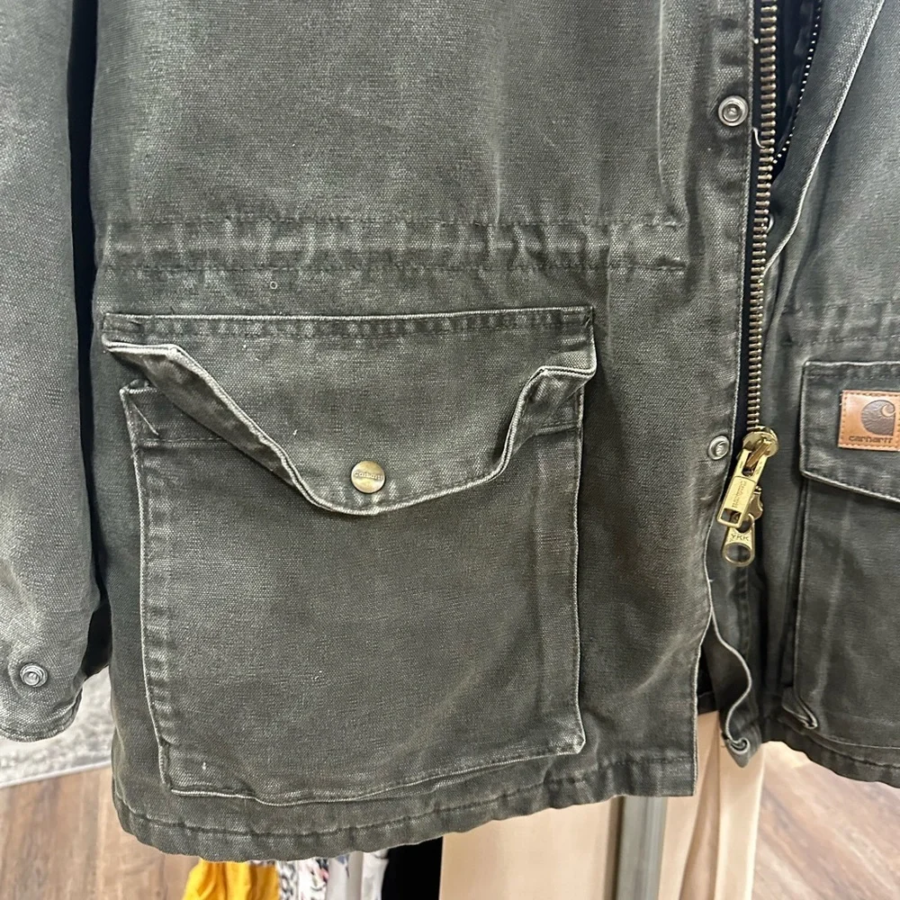 Vintage Carhartt green C52 MOS jacket blanket lined corduroy collar barn jacket - Picture 2 of 14